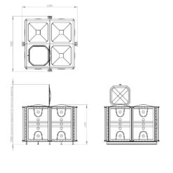 6000 Litre GRP Sectional Water Tank, 2x2x1.5 Internally Flanged Base (IFB) -Fraestiche Shop 4216 6476