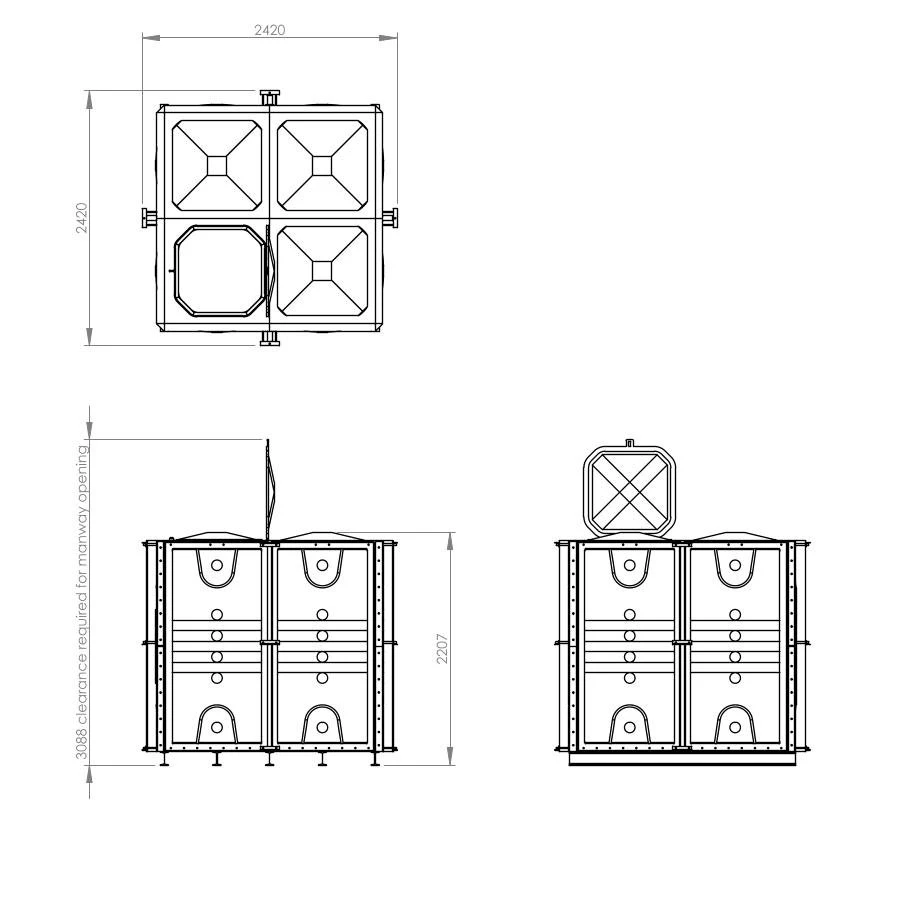 8000 Litre GRP Sectional Water Tank, 2x2x2 Internally Flanged Base (IFB) 5 8000 Litre GRP Sectional Water Tank, 2x2x2 Internally Flanged Base (IFB) - Image 3