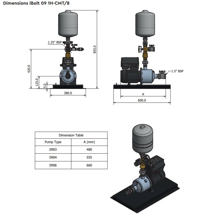 Stuart Turner Aquaboost IBolt Horizontal Single Booster Pump 0906 1H-CMT/8 130 L/MIN @ 5.4 BAR 6 Stuart Turner Aquaboost IBolt Horizontal Single Booster Pump 0906 1H-CMT/8 130 L/MIN @ 5.4 BAR - Image 4